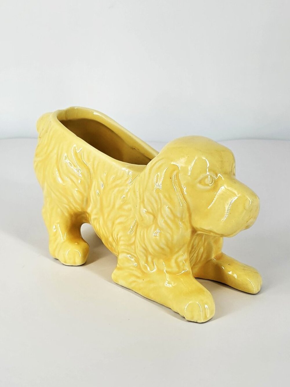 McCoy 1940s USA Charming Ceramic Yellow Playful Cocker Spaniel Dog Planter 9" L.